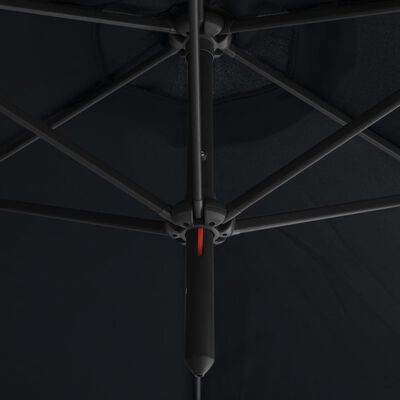 vidaXL Dvojitý slnečník s oceľovou tyčou čierny 600 cm