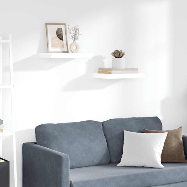 vidaXL Pl&aacute;vaj&uacute;ce n&aacute;stenn&eacute; police 2 ks, leskl&eacute; biele 40x23x3,8 cm, MDF