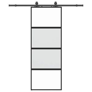 vidaXL Posuvn&eacute; dvere s kovan&iacute;m čierne 76x205 cm tvrden&eacute; sklo