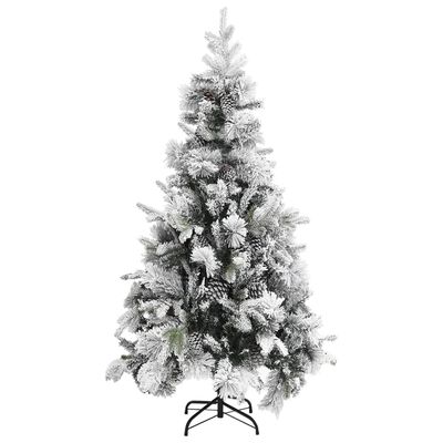 vidaXL Vianočný stromček s vločkami a šiškami 225 cm PVC a PE
