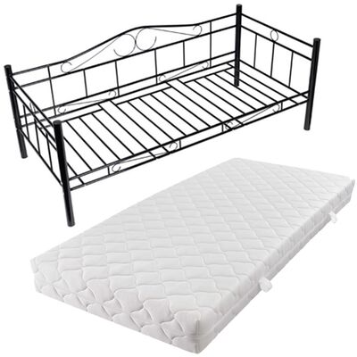vidaXL Denná posteľ s matracom, čierna, kov 90x200 cm