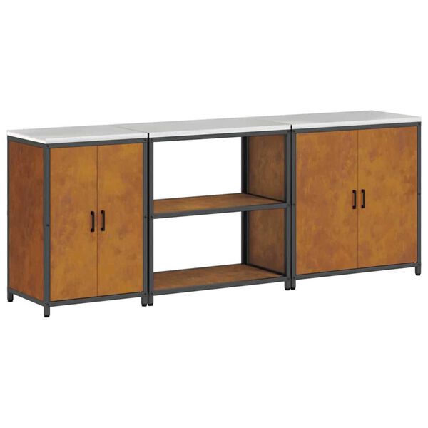 vidaXL Kuchynsk&yacute; &uacute;ložn&yacute; set s poličkou s &uacute;ložiskom 3 pcs Hrdzav&yacute;