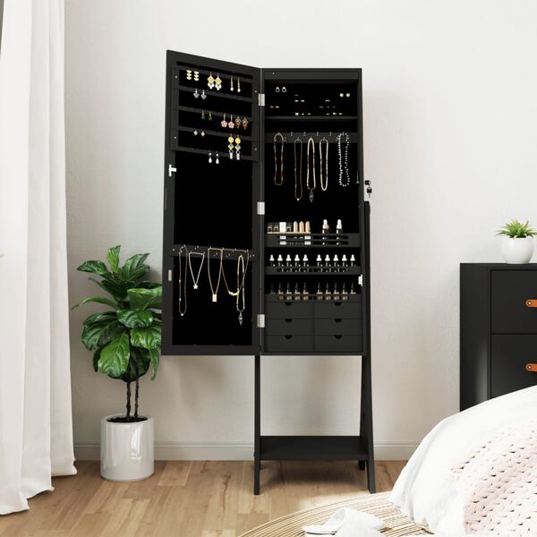 vidaXL Zrkadlová skrinka na šperky s LED svetlami voľne stojaca čierna