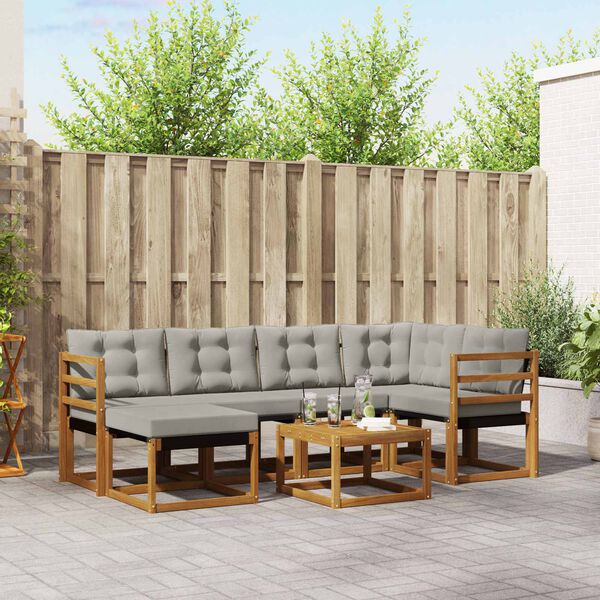 vidaXL Z&aacute;hradn&aacute; s&uacute;prava gaučov s vank&uacute;&scaron;om 7 pcs Pr&iacute;rodn&aacute; a svetlosiv&aacute;