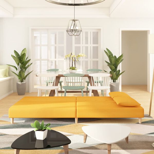 vidaXL 2-miestna rozkladacia pohovka s 2 vankúšmi, žltá, látka