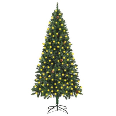 vidaXL Osvetlený umelý vianočný stromček so šiškami, zelený 210 cm