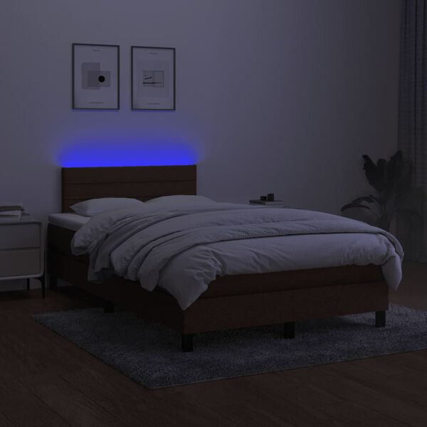 vidaXL Boxspring posteľ s matracom a LED tmavohned&aacute; 120x190 cm l&aacute;tka