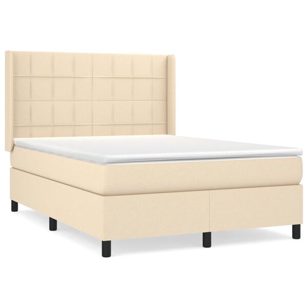 vidaXL Boxspring posteľ s matracom kr&eacute;mov&yacute; 140x190 cm l&aacute;tka