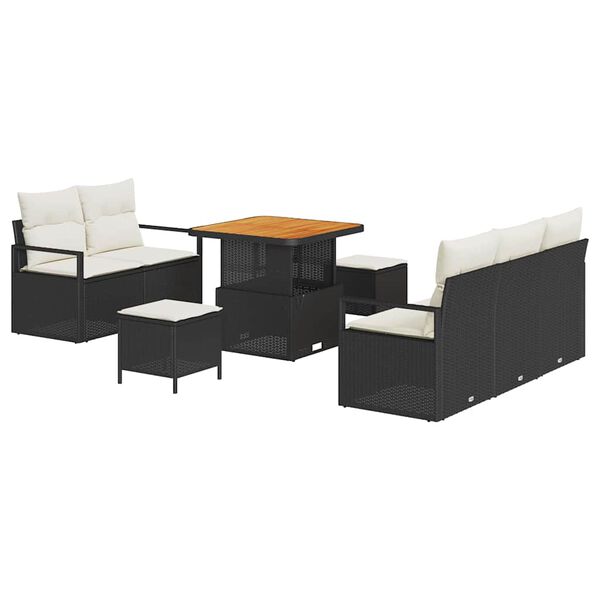 vidaXL S&uacute;prava z&aacute;hradn&yacute;ch pohoviek s vank&uacute;&scaron;om 8 pcs Čierna Poly ratan