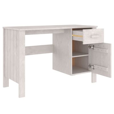 vidaXL Písací stôl HAMAR, biely 113x50x75 cm, borovicový masív