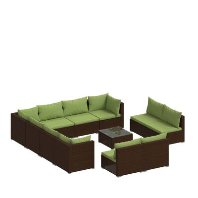 vidaXL 12-dielna záhradná sedacia súprava s vankúšmi hnedá polyratan