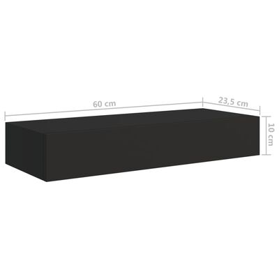 vidaXL Nástenná zásuvková polica čierna 60x23,5x10 cm MDF