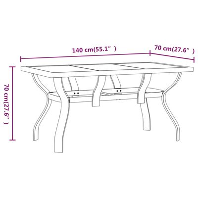 vidaXL Záhradný stôl sivo-čierny 140x70x70 cm oceľ a sklo
