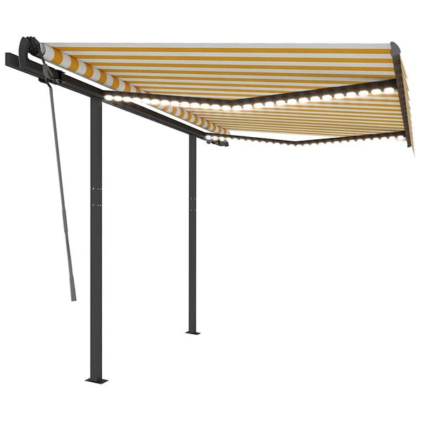 vidaXL Ručne zaťahovacia mark&iacute;za s LED 3,5x2,5 m žlt&aacute; a biela