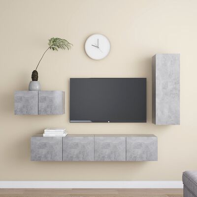vidaXL 4-dielna súprava TV skriniek betónová sivá drevotrieska