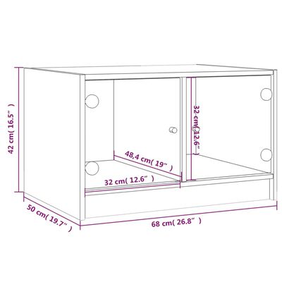 vidaXL Konferenčný stolík sklenené dvierka sivý sonoma 68x50x42 cm