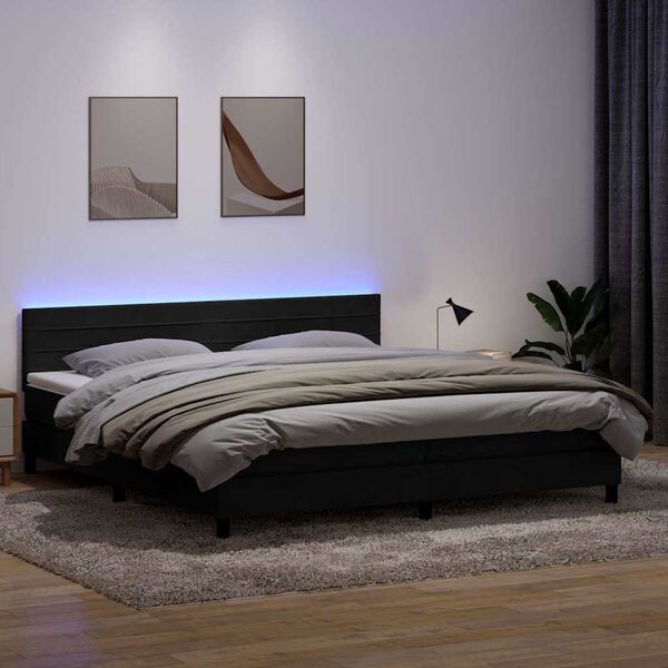 vidaXL Box Spring Posteľ s matracom a LED Čierna 180x220 cm Zamat
