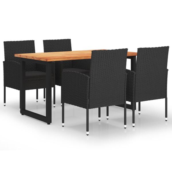 vidaXL 5-dielny z&aacute;hradn&yacute; jed&aacute;lensk&yacute; set so sed&aacute;kmi polyratanov&yacute; čierny