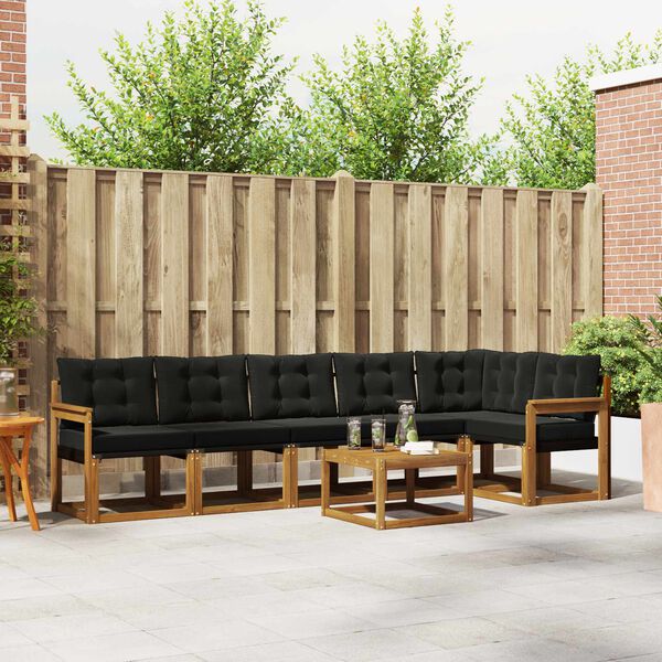 vidaXL Z&aacute;hradn&aacute; s&uacute;prava gaučov s vank&uacute;&scaron;om 7 pcs Pr&iacute;rodn&aacute; a čierna