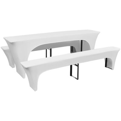 3 biele elastické poťahy na pivný stôl a lavice 220 x 50 x 80 cm