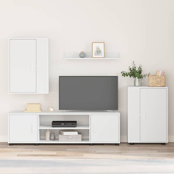 vidaXL Zostava TV skriniek N&aacute;stenn&yacute; 4 pcs Biela Kompozitn&eacute; drevo