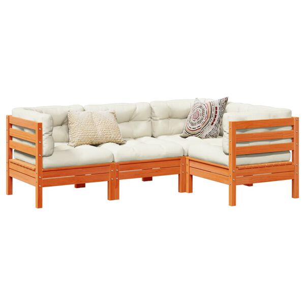 vidaXL 4-dielna záhr.súprava pohoviek s vankúšmi voskovohnedá borovica