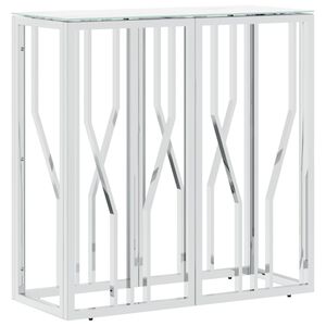 vidaXL Konzolový stolík strieborný 70x30x70 cm nehrdzavejúca oceľ sklo