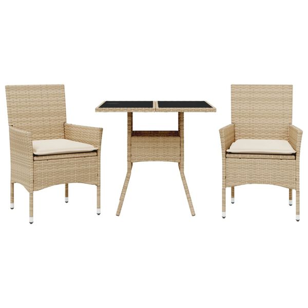 vidaXL 3-dielna z&aacute;hradn&aacute; jed&aacute;lensk&aacute; s&uacute;prava+podložky, b&eacute;žov&aacute; polyratan