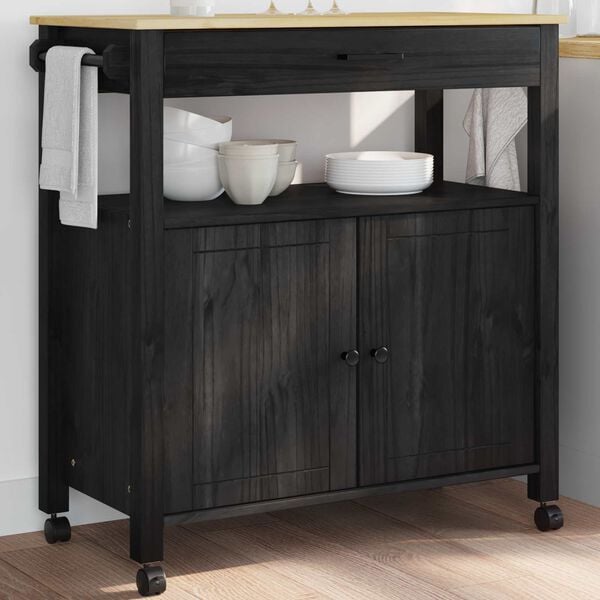 vidaXL Kuchynský vozík Jednofarebný Čierna 88,5 x 40 x 48 cm