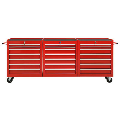 vidaXL Dielenský vozík s 21 zásuvkami červený oceľový