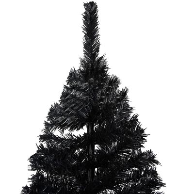 vidaXL Osvetlený umelý vianočný stromček+stojan, čierny 180 cm, PVC