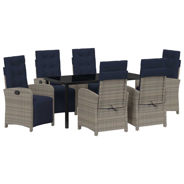 vidaXL Z&aacute;hradn&yacute; jed&aacute;lensk&yacute; set s vank&uacute;&scaron;om 7 pcs Siv&aacute; polyratan