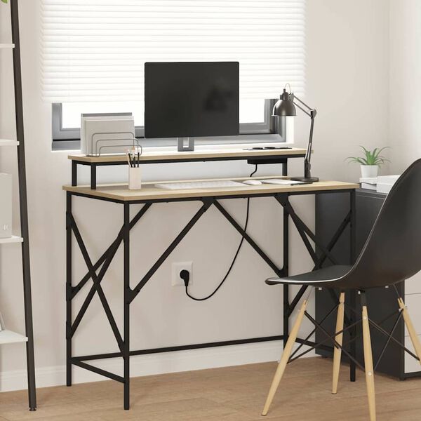 vidaXL Stôl s poličkou Sonoma dub 100 x 50 x 86,5 cm Kompozitné drevo