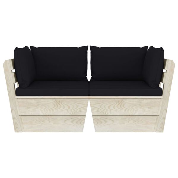 vidaXL 2-miestna záhradná pohovka z paliet+podložky, smrekové drevo