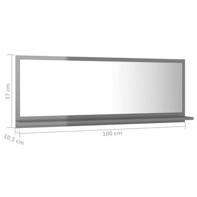 vidaXL Kúpeľňové zrkadlo, lesklé sivé 100x10,5x37 cm, kompozitné drevo