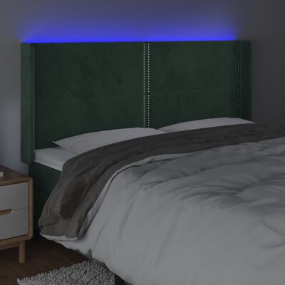 vidaXL Čelo postele s LED tmavozelené 203x16x118/128 cm zamat