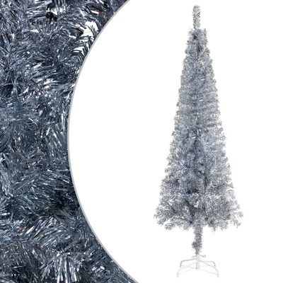 vidaXL Úzky osvetlený vianočný stromček, strieborný 120 cm