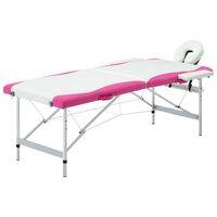 vidaXL Skladací masážny stôl, 2 zóny, hliník, bielo ružový