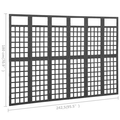 vidaXL 6-panelový paraván/mriežka masívna jedľa čierny 242,5x180 cm