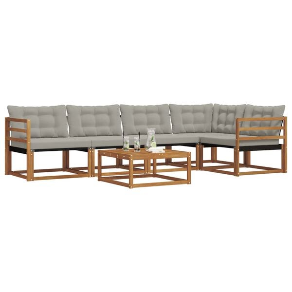 vidaXL Z&aacute;hradn&aacute; s&uacute;prava gaučov s vank&uacute;&scaron;om 6 pcs Pr&iacute;rodn&aacute; a svetlosiv&aacute;