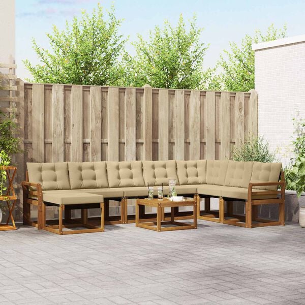 vidaXL Z&aacute;hradn&aacute; s&uacute;prava gaučov s vank&uacute;&scaron;om 9 pcs Pr&iacute;rodn&aacute; a b&eacute;žov&aacute;