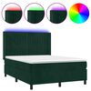 vidaXL Posteľn&yacute; r&aacute;m boxsping matrac a LED tmavozelen&yacute; 140x190 cm zamat