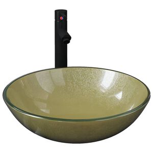 vidaXL Kúpeľňové umývadlo s batériou a odtokom zlaté tvrdené sklo