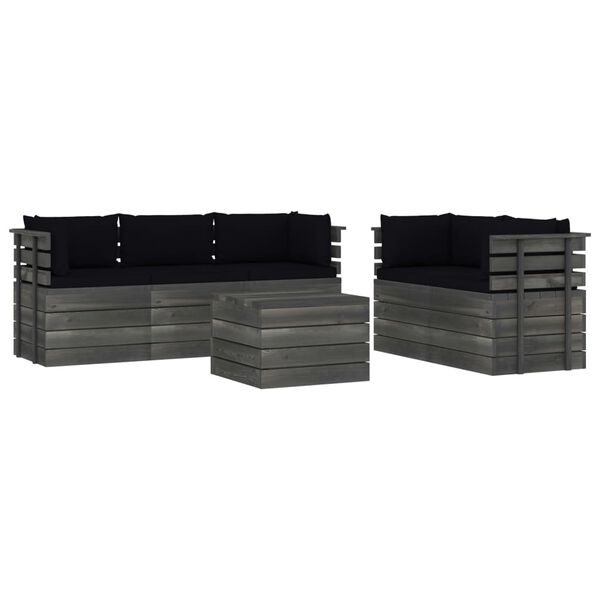 vidaXL 6-dielna z&aacute;hradn&aacute; sedacia s&uacute;prava z paliet s podložkami borovica