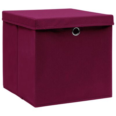 vidaXL Úložné boxy s vekom 10 ks, 28x28x28 cm, tmavočervené