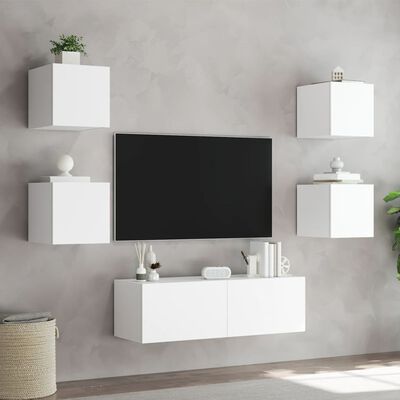 vidaXL 4-dielne TV nástenné skrinky s LED svetlami biele