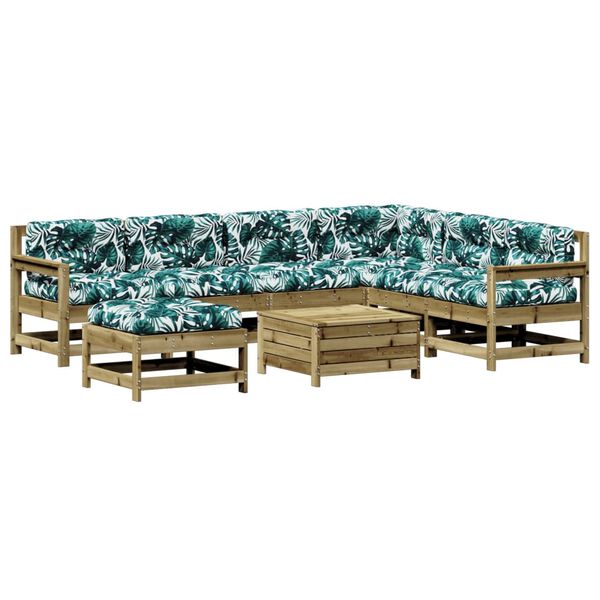 vidaXL 8-dielna z&aacute;hradn&aacute; sedacia s&uacute;prava s vank&uacute;&scaron;mi impreg. borovica