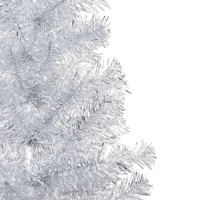 vidaXL Osvetlený umelý vianočný stromček s guľami strieborný 180cm PET