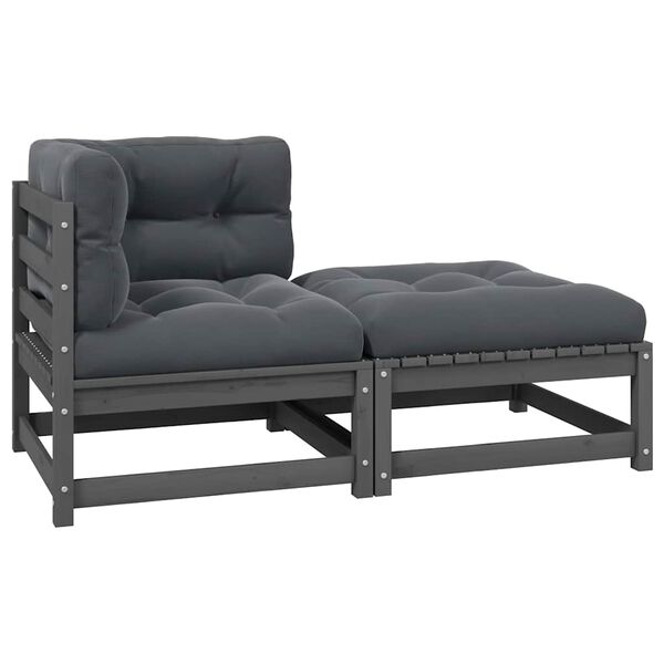 vidaXL 2-dielna záhradná súprava s podložkami, sivá, borovicový masív