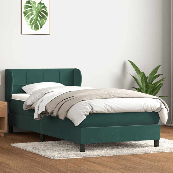 vidaXL Posteľn&yacute; r&aacute;m boxspring s matracom Tmavozelen&aacute; 80x210 cm zamat